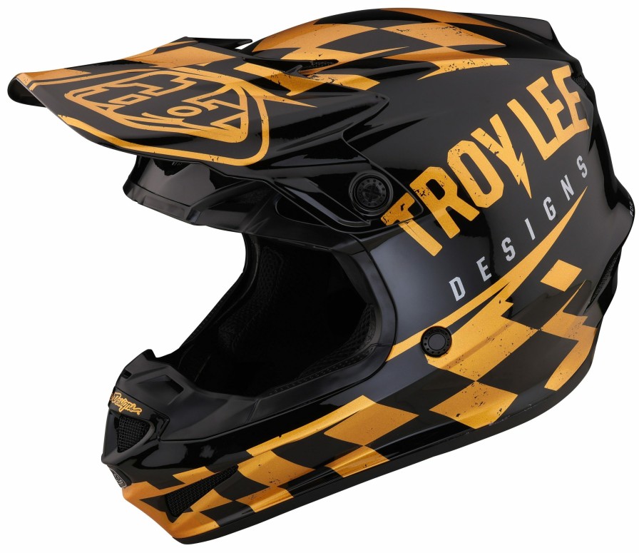 Dirt * | Troy Lee Designs Troy Lee Youth Se4 Polyacrylite Race Shop Helmet Black/Gold