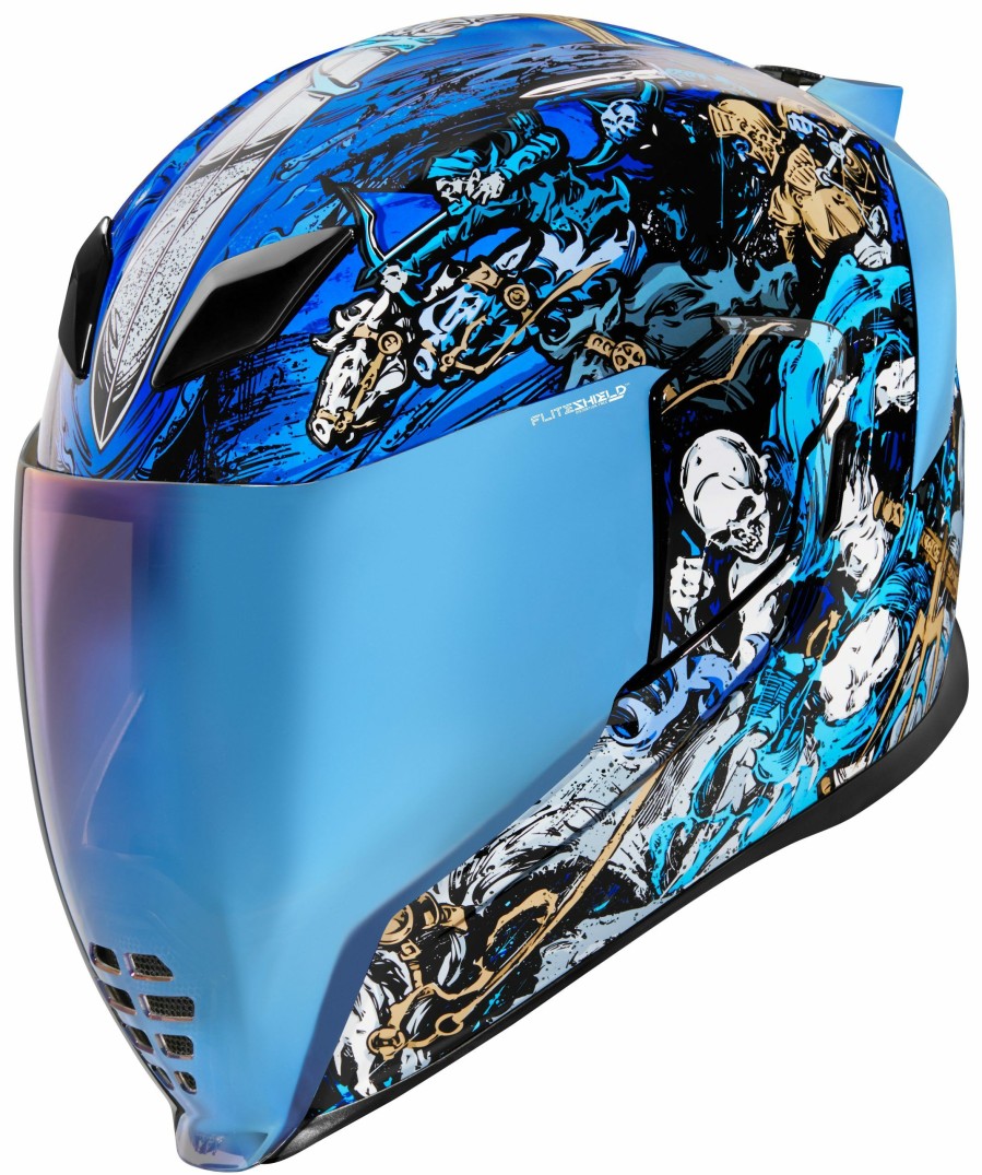 Full Face * | Icon Airflite 4 Horsemen Helmet Blue/White/Gold