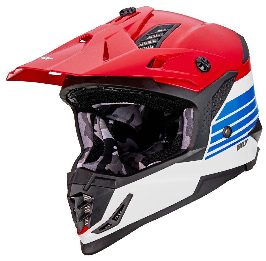 Dirt * | Bilt Lux Defeater Race Helmet White/Red/Blue