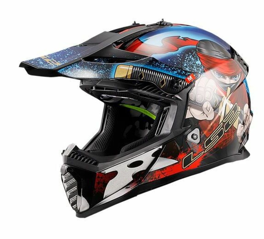 Dirt * | Ls2 Helmets Ls2 Youth Gate Ninja Helmet Matte Fluo Orange/Blue