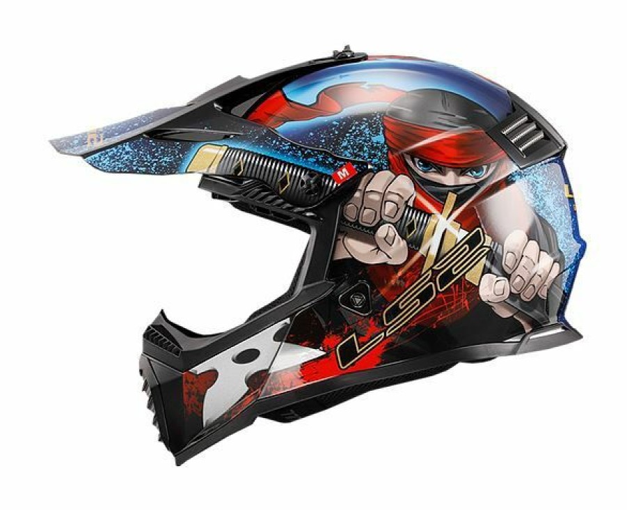 Dirt * | Ls2 Helmets Ls2 Youth Gate Ninja Helmet Matte Fluo Orange/Blue