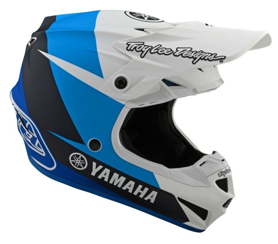 Dirt * | Troy Lee Designs Troy Lee Youth Se4 Polyacrylite Yamaha L4 Helmet White/Blue/Black