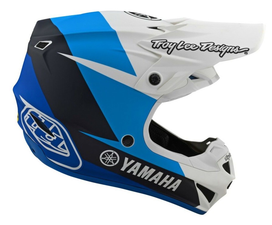 Dirt * | Troy Lee Designs Troy Lee Youth Se4 Polyacrylite Yamaha L4 Helmet White/Blue/Black